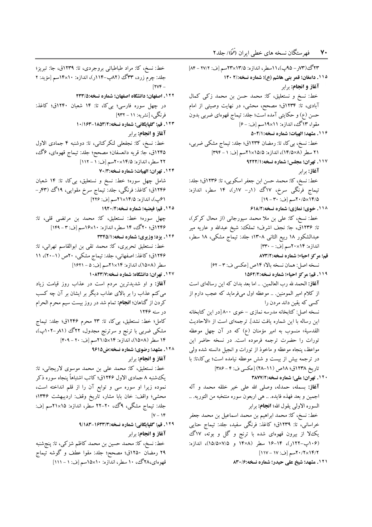 برگه‌ی ج ۲، ص ۷۰، ردیف ۱۲۲ در فنخا