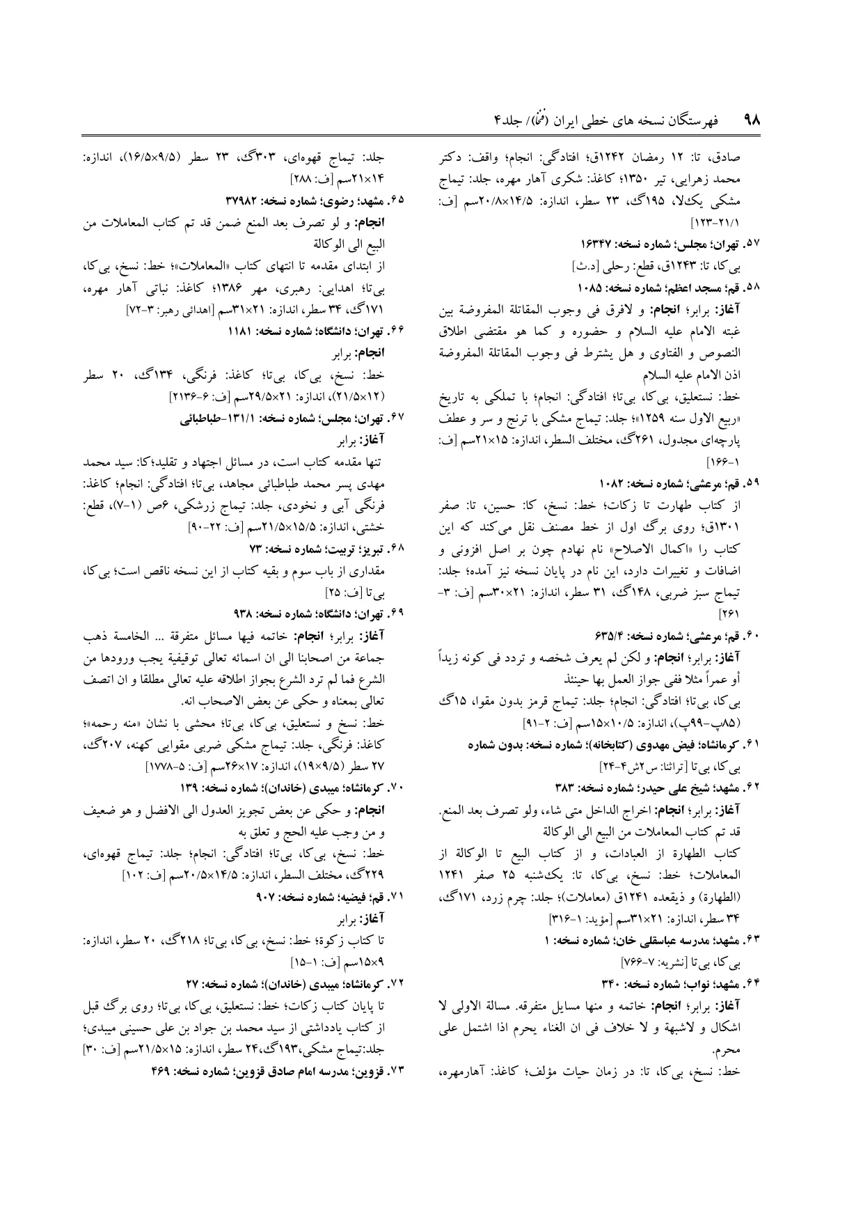 برگه‌ی ج ۴، ص ۹۸، ردیف ۷۳ در فنخا