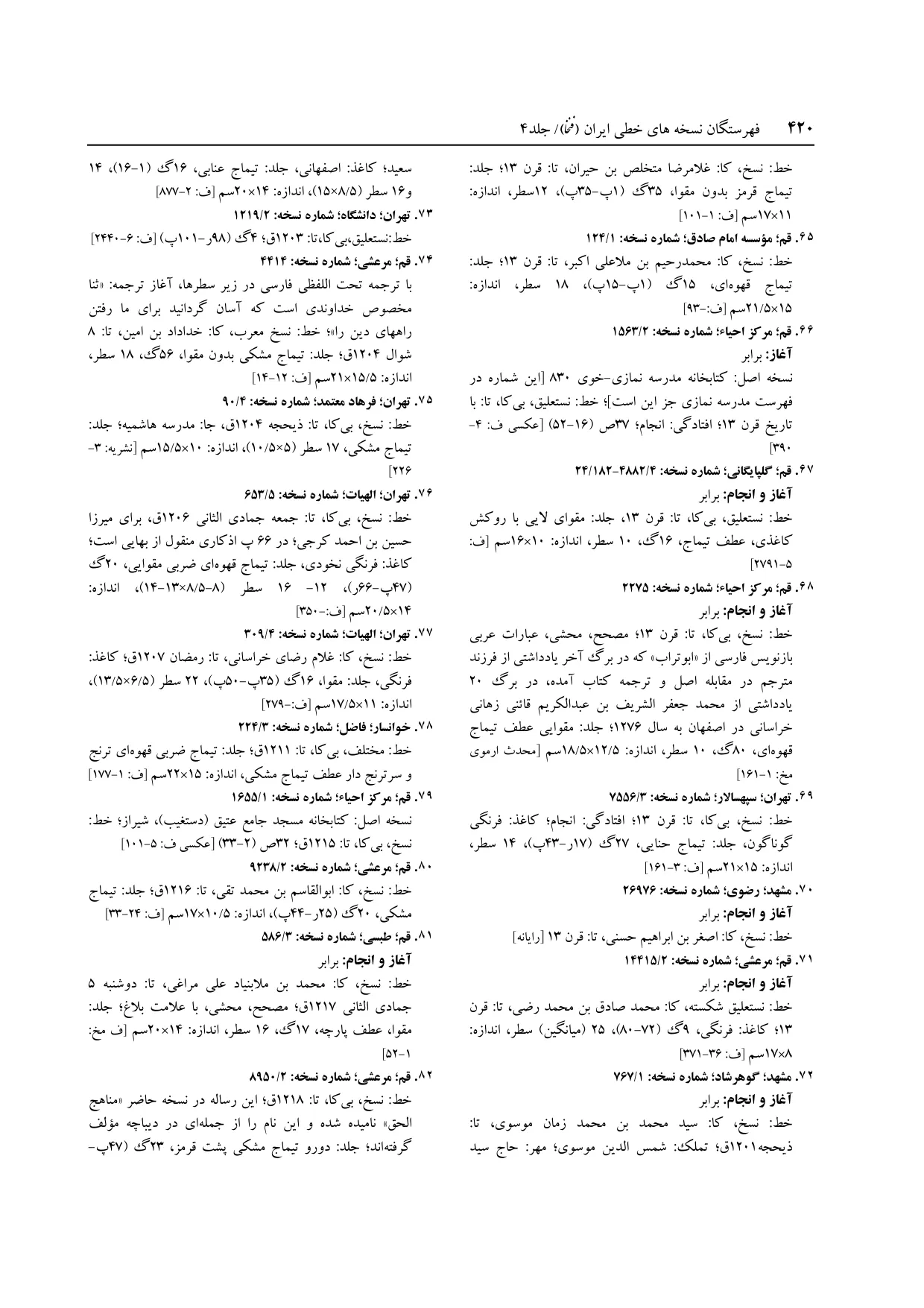 برگه‌ی ج ۴، ص ۴۲۰، ردیف ۶۵ در فنخا