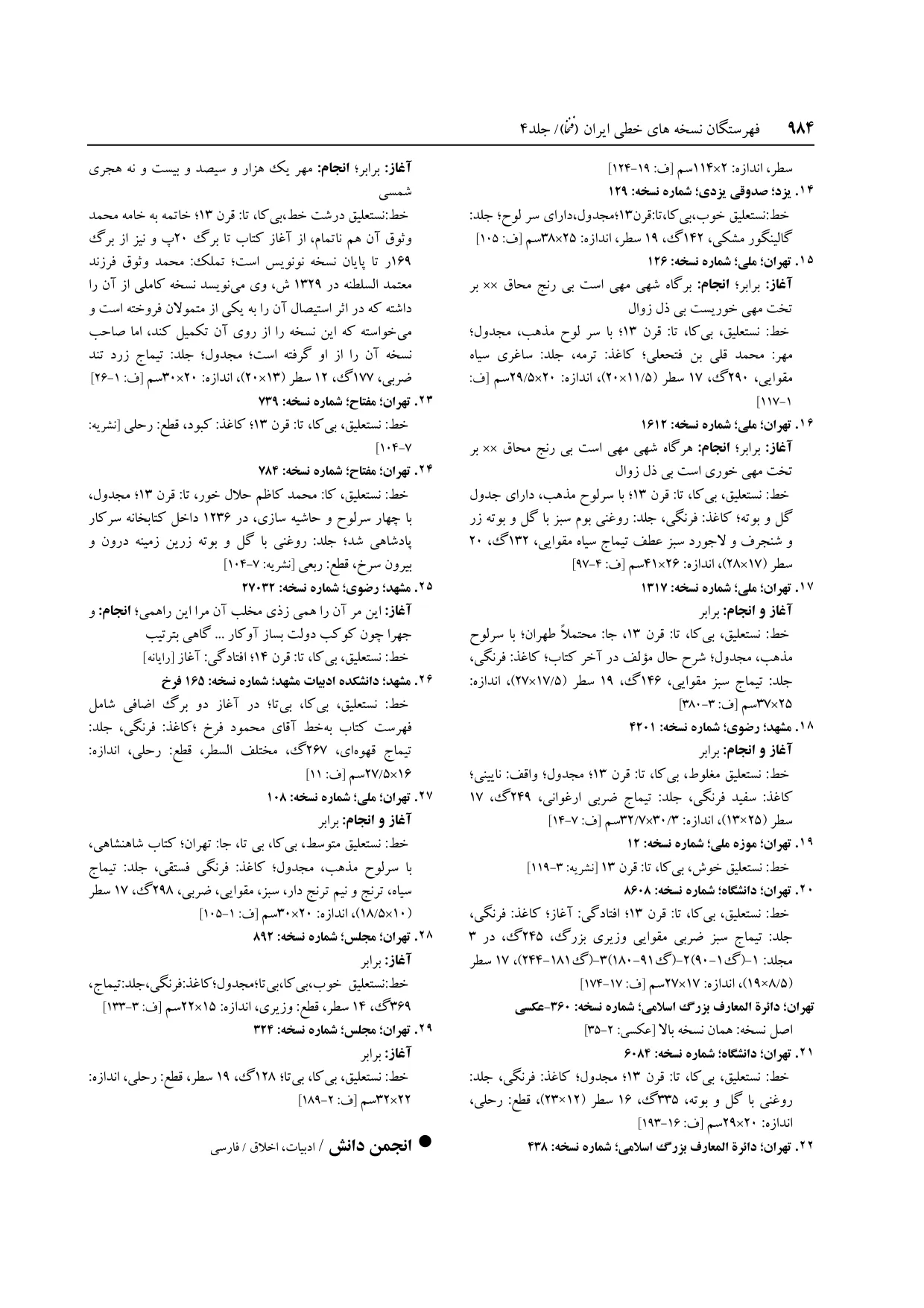 برگه‌ی ج ۴، ص ۹۸۴، ردیف ۲۲ در فنخا