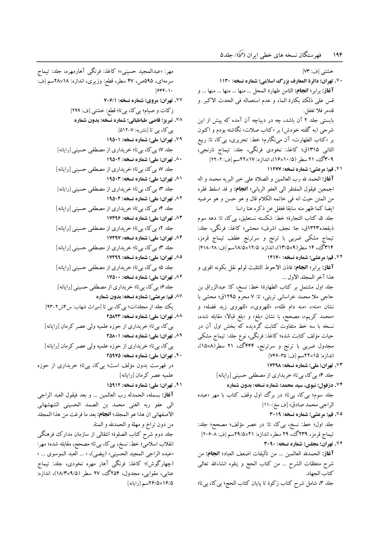 برگه‌ی ج ۵، ص ۱۹۴، ردیف ۷۰ در فنخا