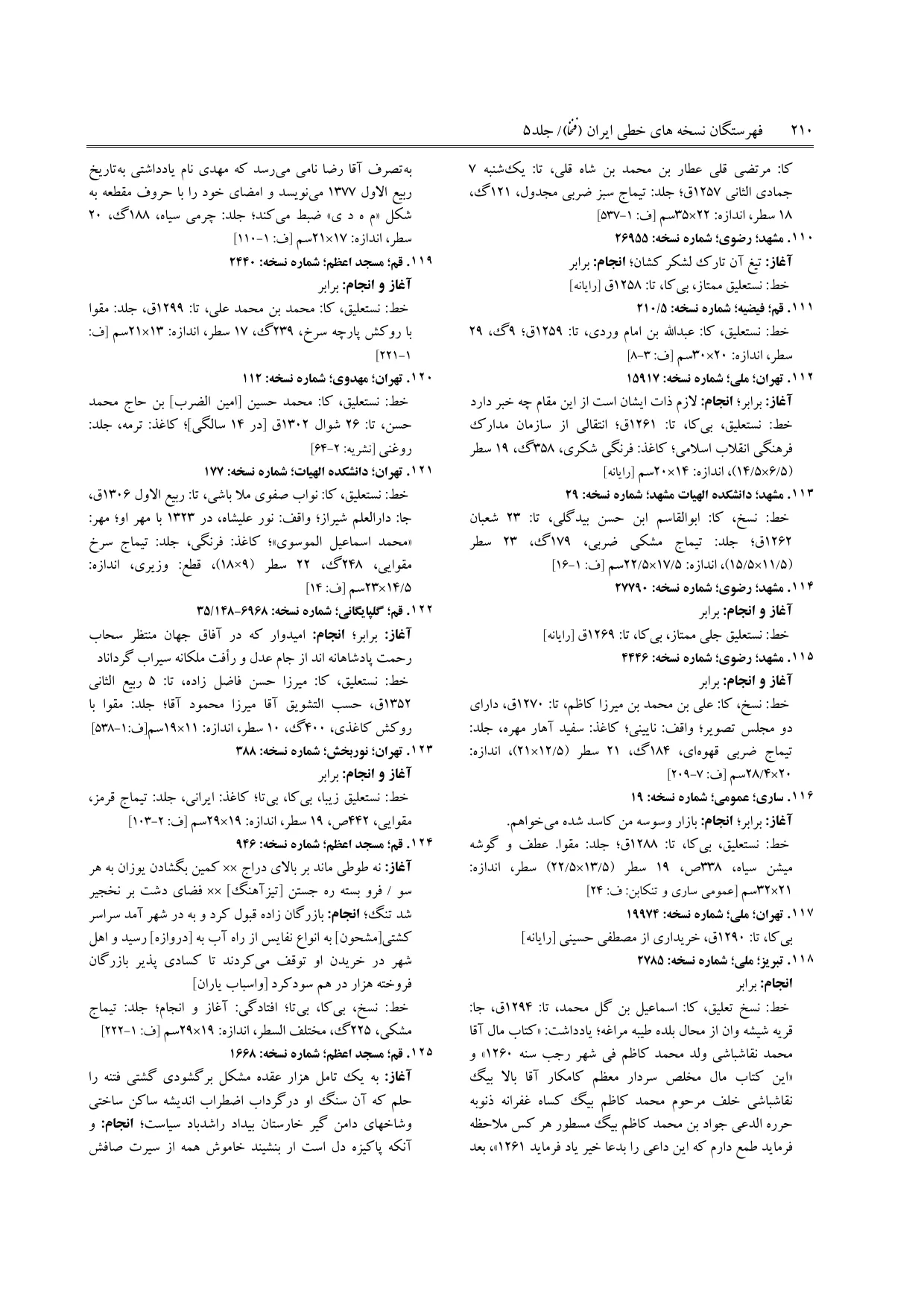 برگه‌ی ج ۵، ص ۲۱۰، ردیف ۱۲۱ در فنخا