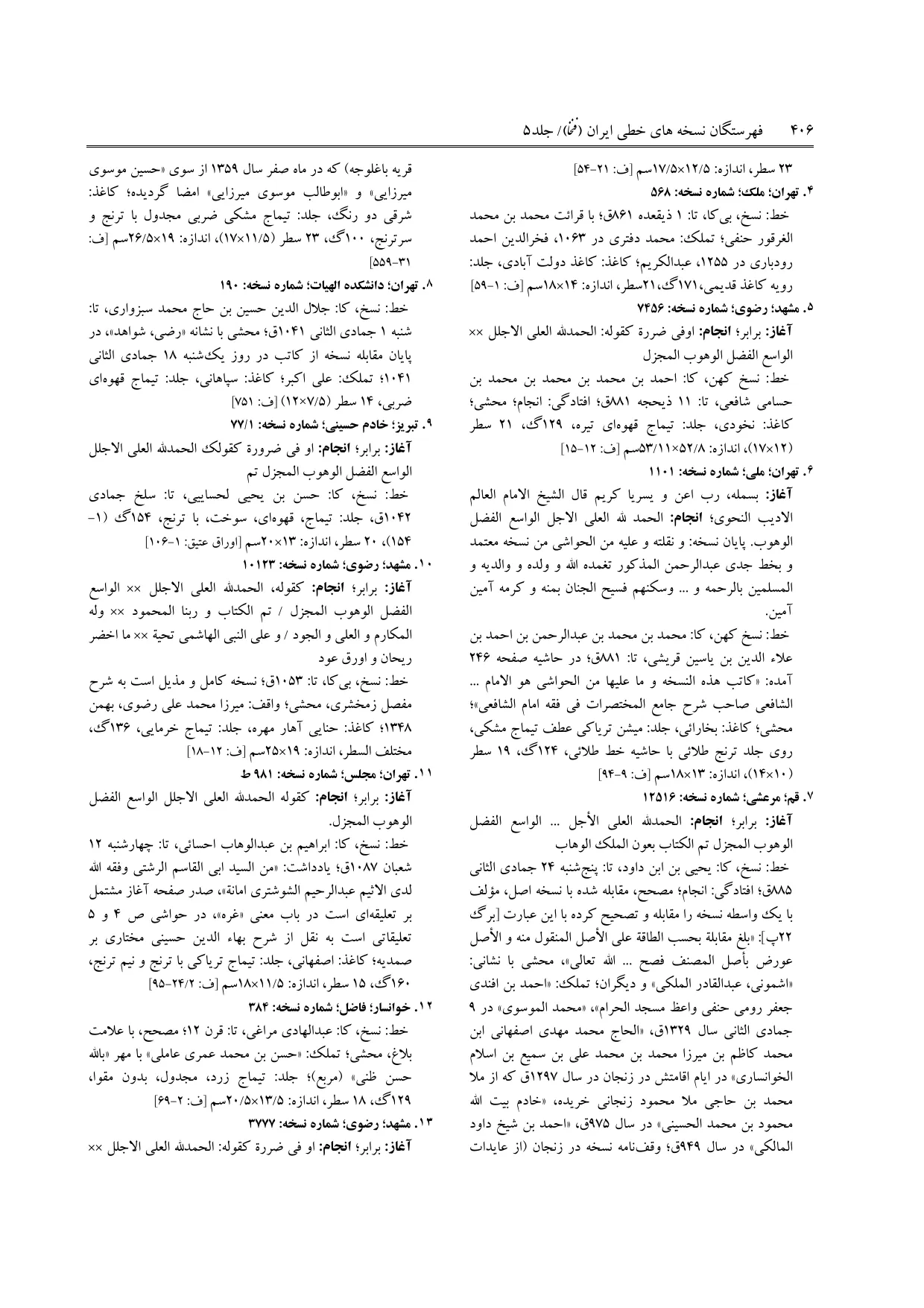 برگه‌ی ج ۵، ص ۴۰۶، ردیف ۸ در فنخا