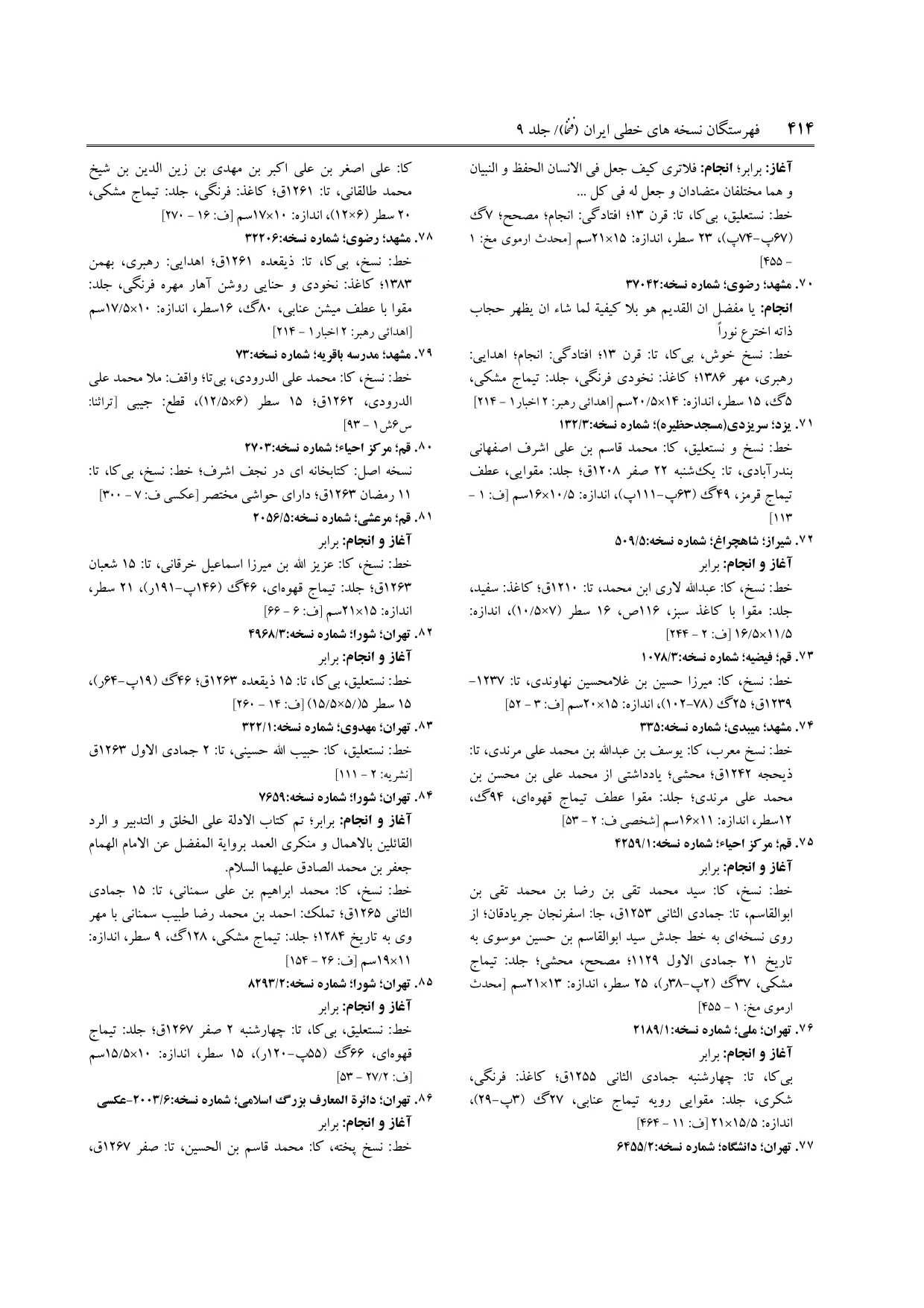 برگه‌ی ج ۹، ص ۴۱۴، ردیف ۸۷ در فنخا