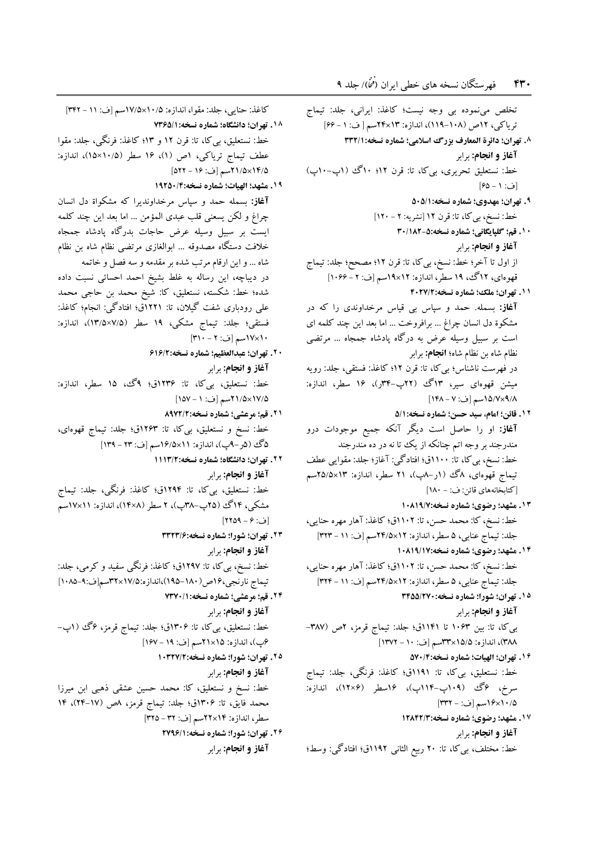برگه‌ی ج ۹، ص ۴۳۰، ردیف ۸ در فنخا