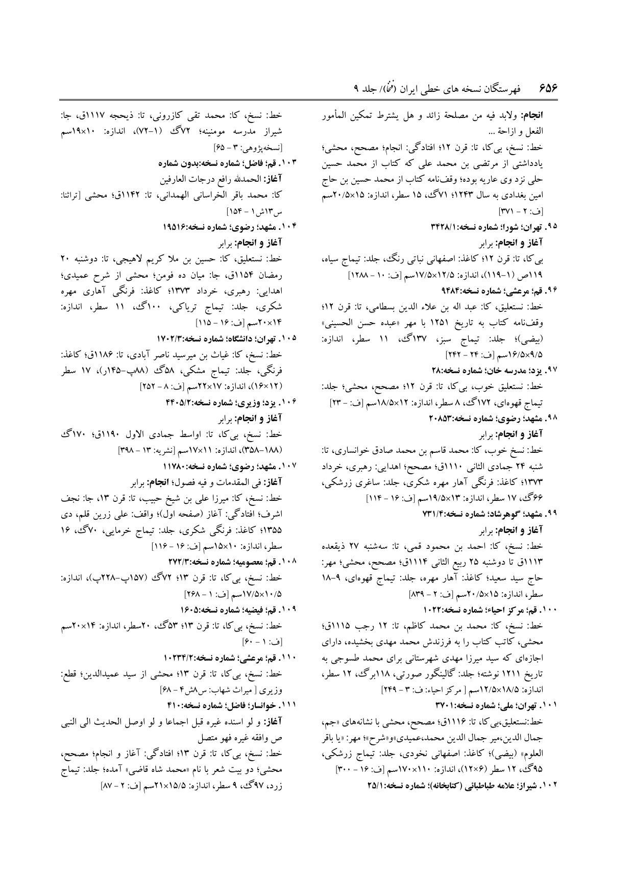 برگه‌ی فنخا، ج ۹، ص ۶۵۶، ردیف ۱۰۲