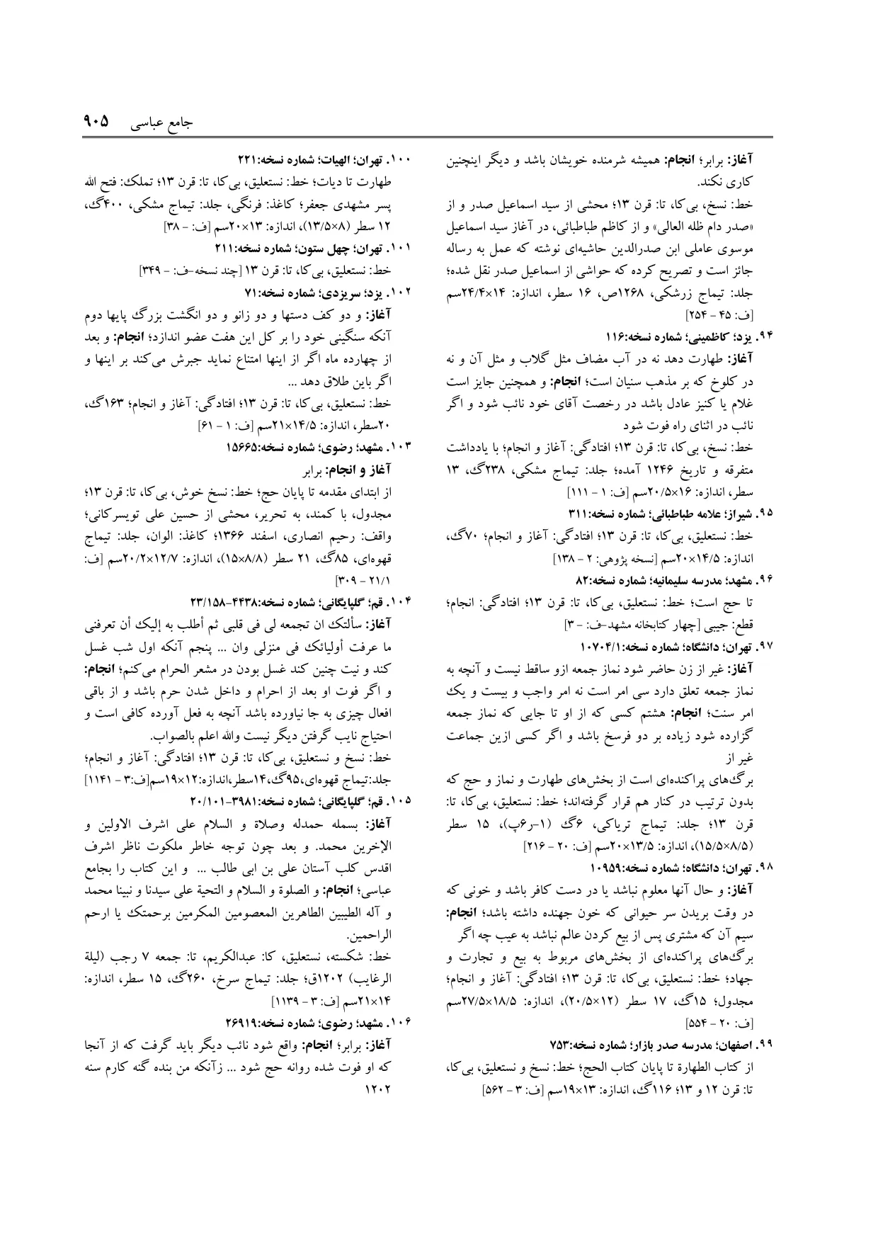 برگه‌ی ج ۹، ص ۹۰۵، ردیف ۱۰۶ در فنخا