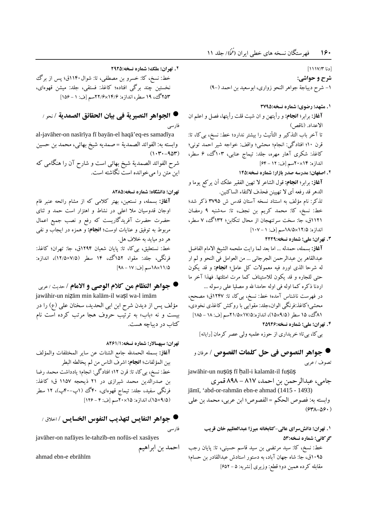 برگه‌ی ج ۱۱، ص ۱۶۰، ردیف ۱ در فنخا
