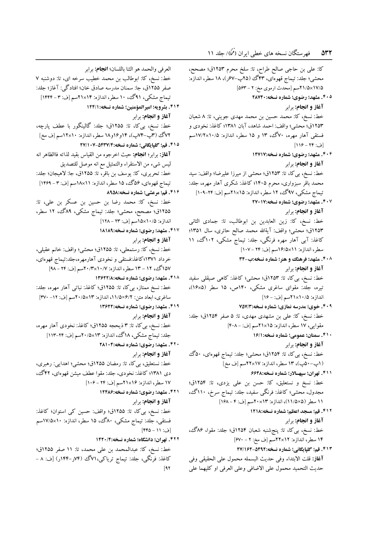 برگه‌ی ج ۱۱، ص ۵۳۲، ردیف ۴۰۹ در فنخا