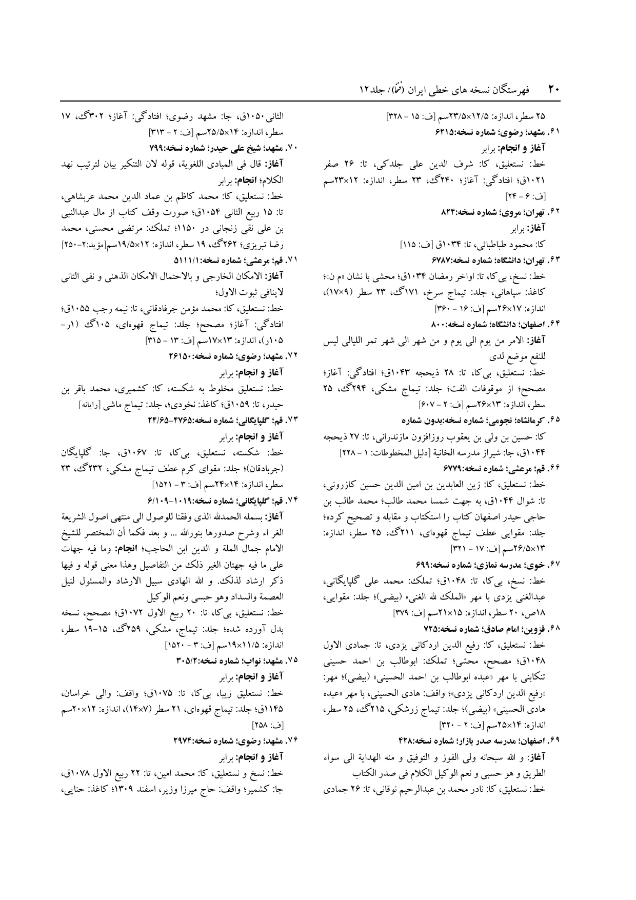 برگه‌ی ج ۱۲، ص ۲۰، ردیف ۶۷ در فنخا