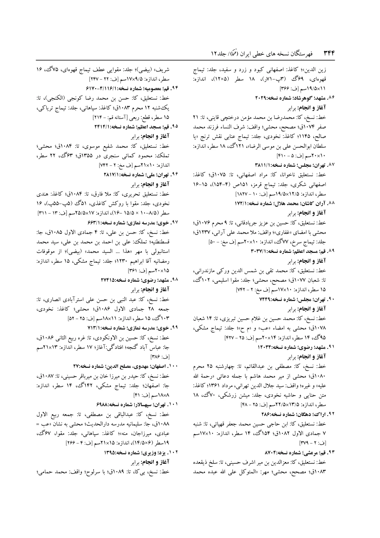 برگه‌ی ج ۱۲، ص ۳۴۴، ردیف ۹۷ در فنخا