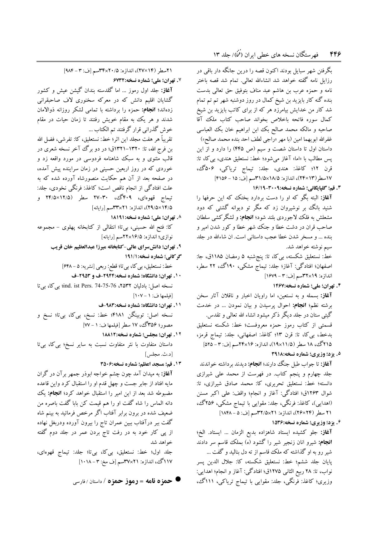 برگه‌ی ج ۱۳، ص ۴۴۶، ردیف ۹ در فنخا