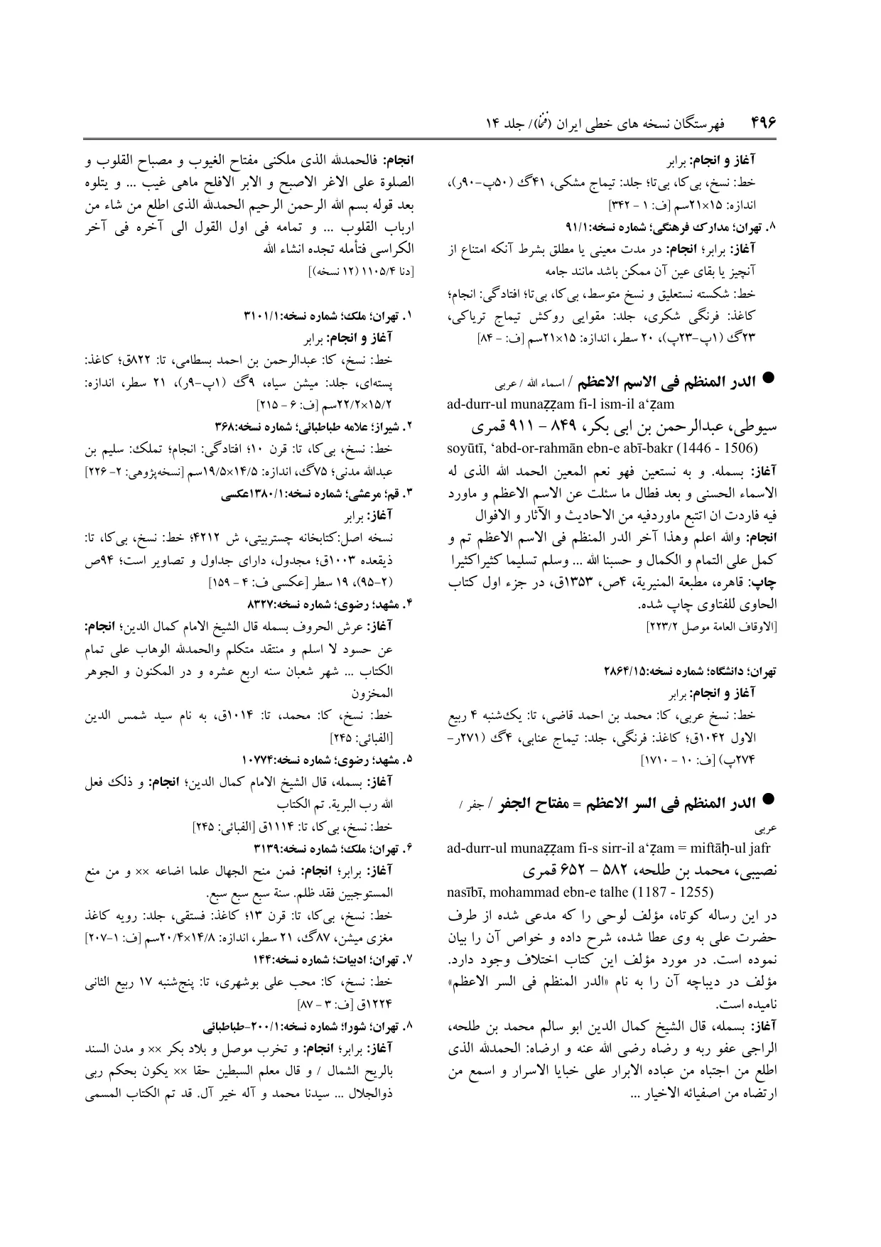 برگه‌ی ج ۱۴، ص ۴۹۶، ردیف ۸ در فنخا