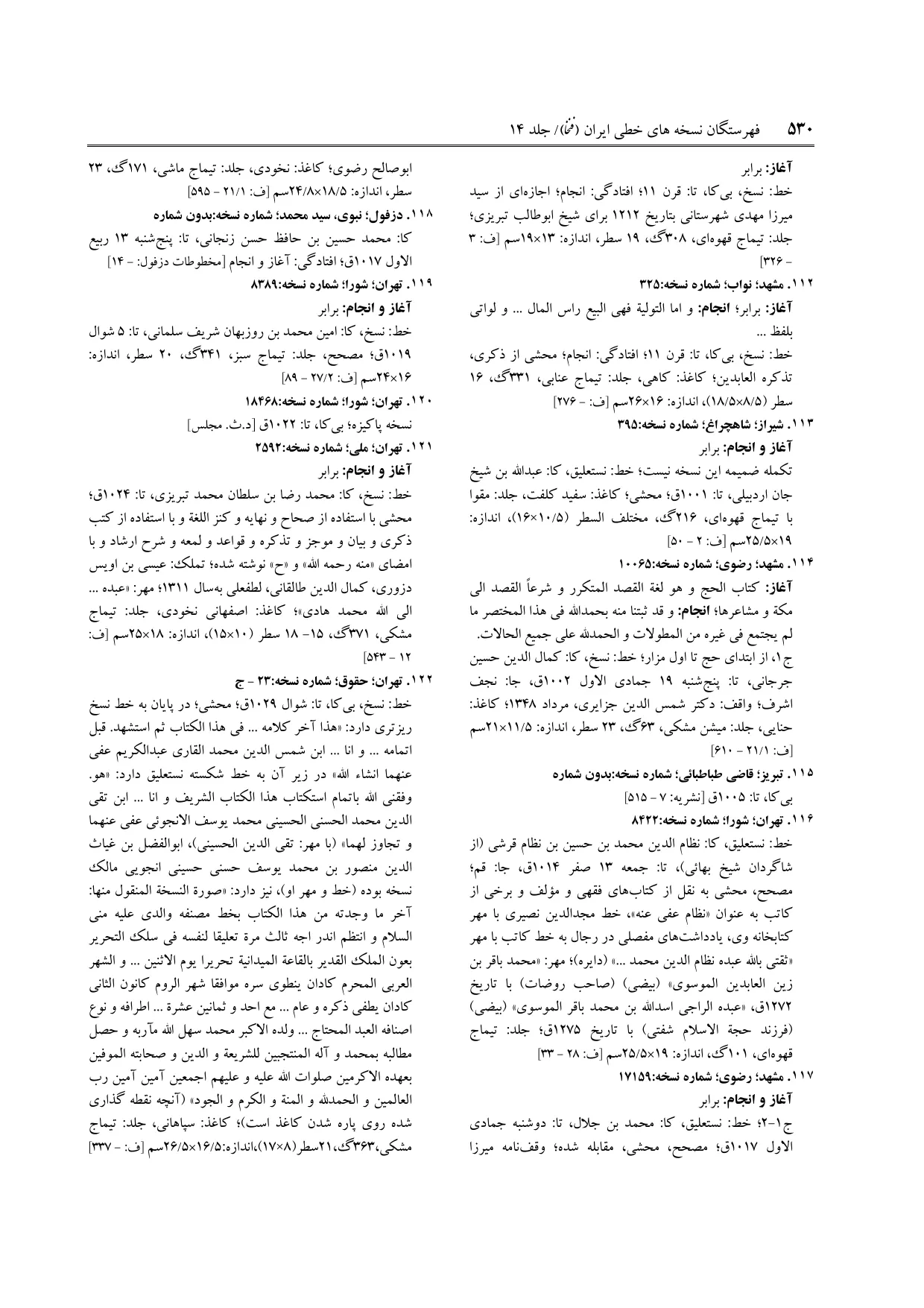 برگه‌ی ج ۱۴، ص ۵۳۰، ردیف ۱۲۰ در فنخا