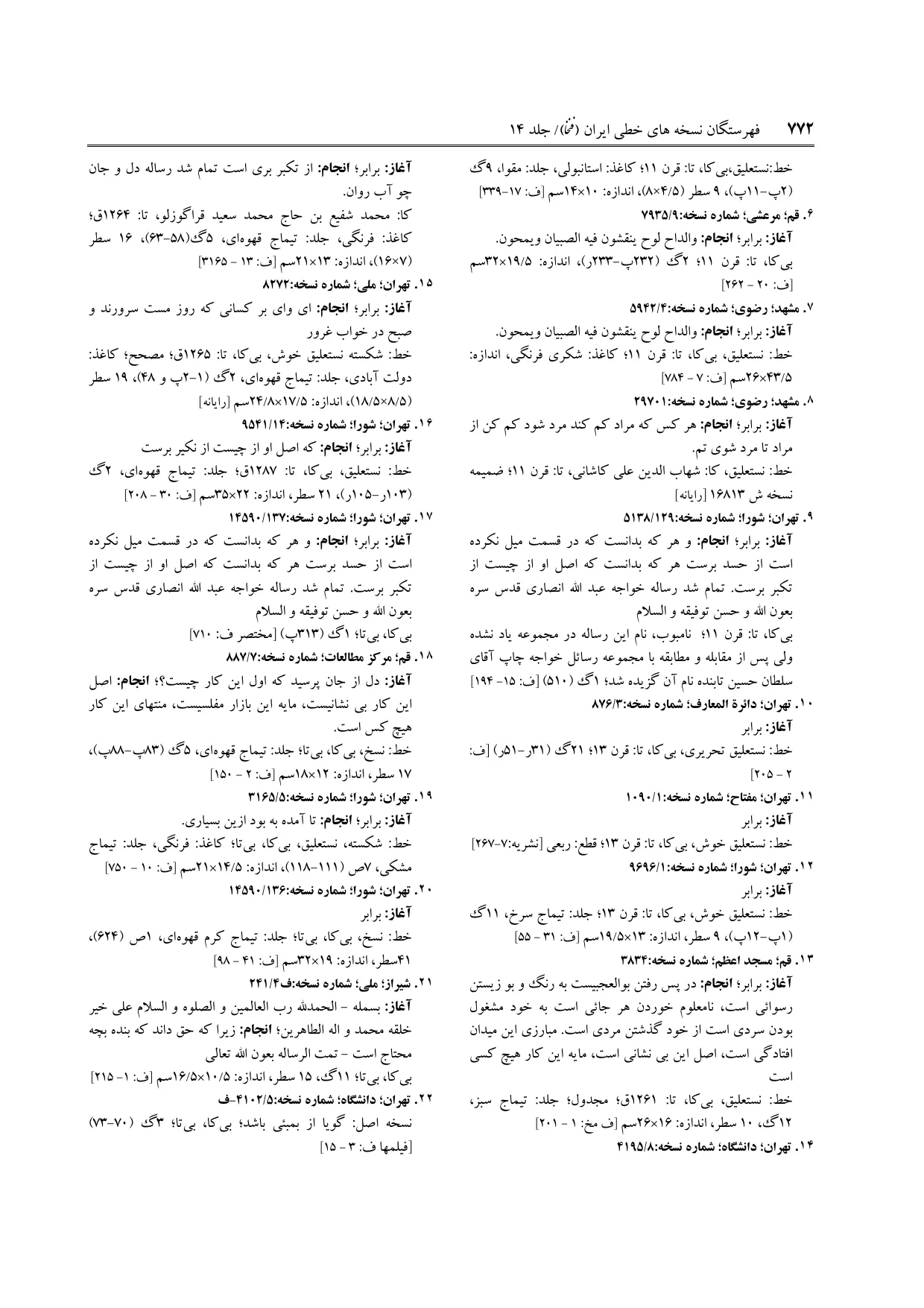 برگه‌ی ج ۱۴، ص ۷۷۲، ردیف ۱۷ در فنخا