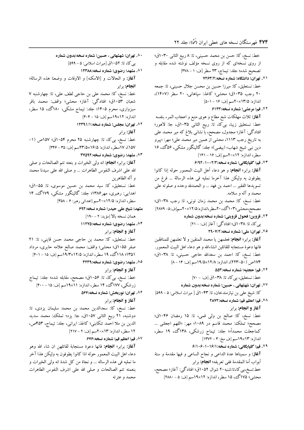 برگه‌ی ج ۲۲، ص ۴۷۴، ردیف ۸۷ در فنخا