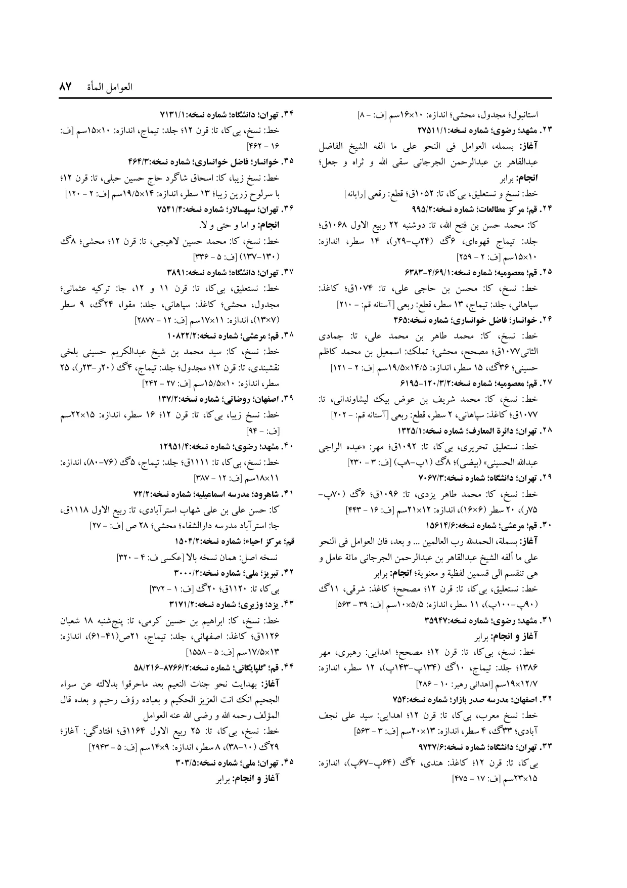 برگه‌ی ج ۲۳، ص ۸۷، ردیف ۲۶ در فنخا
