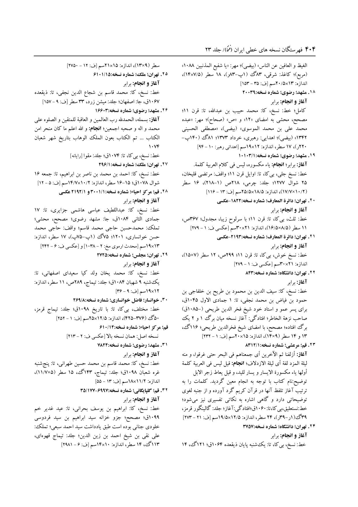 برگه‌ی ج ۲۳، ص ۴۰۴، ردیف ۳۰ در فنخا
