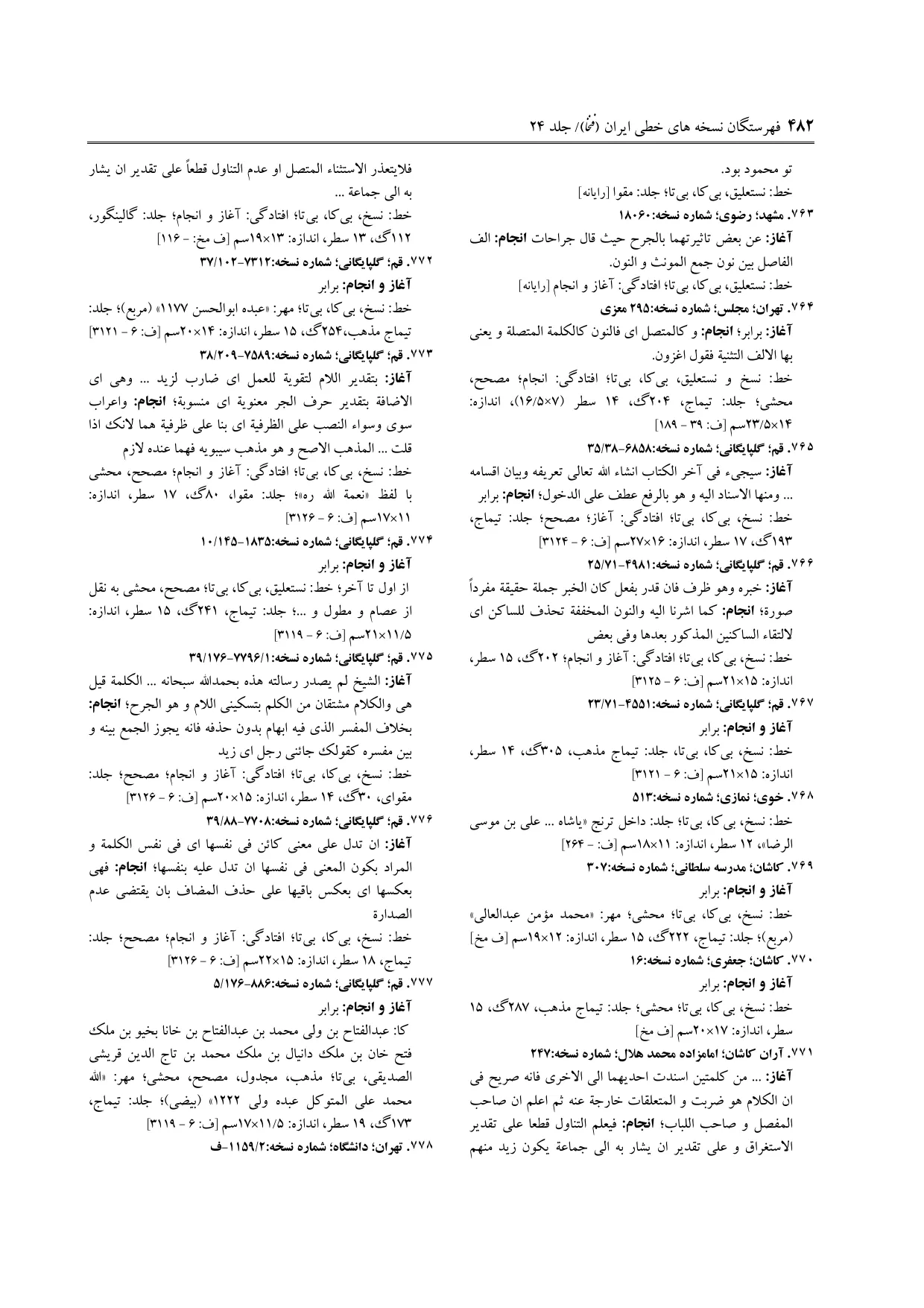 برگه‌ی ج ۲۴، ص ۴۸۲، ردیف ۷۷۱ در فنخا